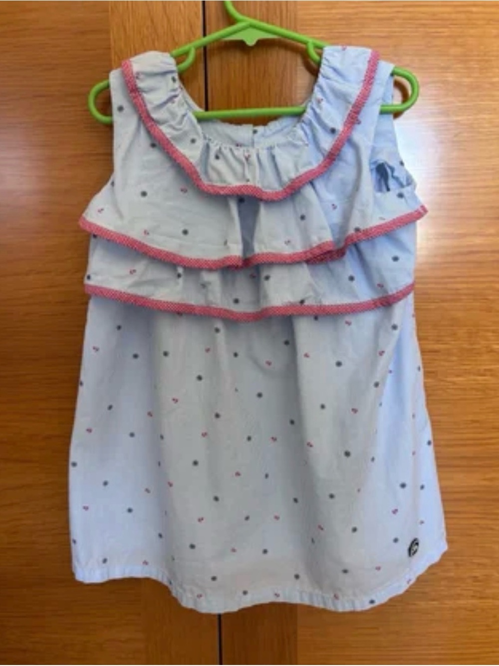 Toddler Light Blue Ruffle Tank Dress with Pink Trim